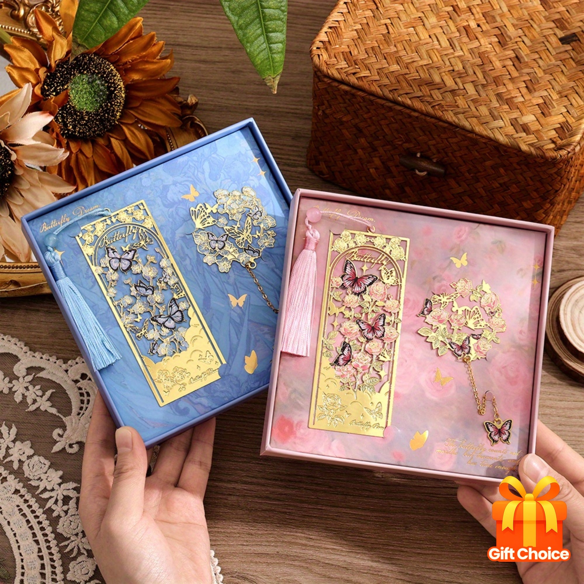 2pcs Bookmarks Set – Flower & Butterfly Design – Perfect Gift for Book Lovers, Teachers, and Students